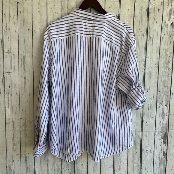 Lauren Ralph Lauren Womens Linen Button Up Shirt Plus Size 3X Striped Nautical - Picture 7 of 11